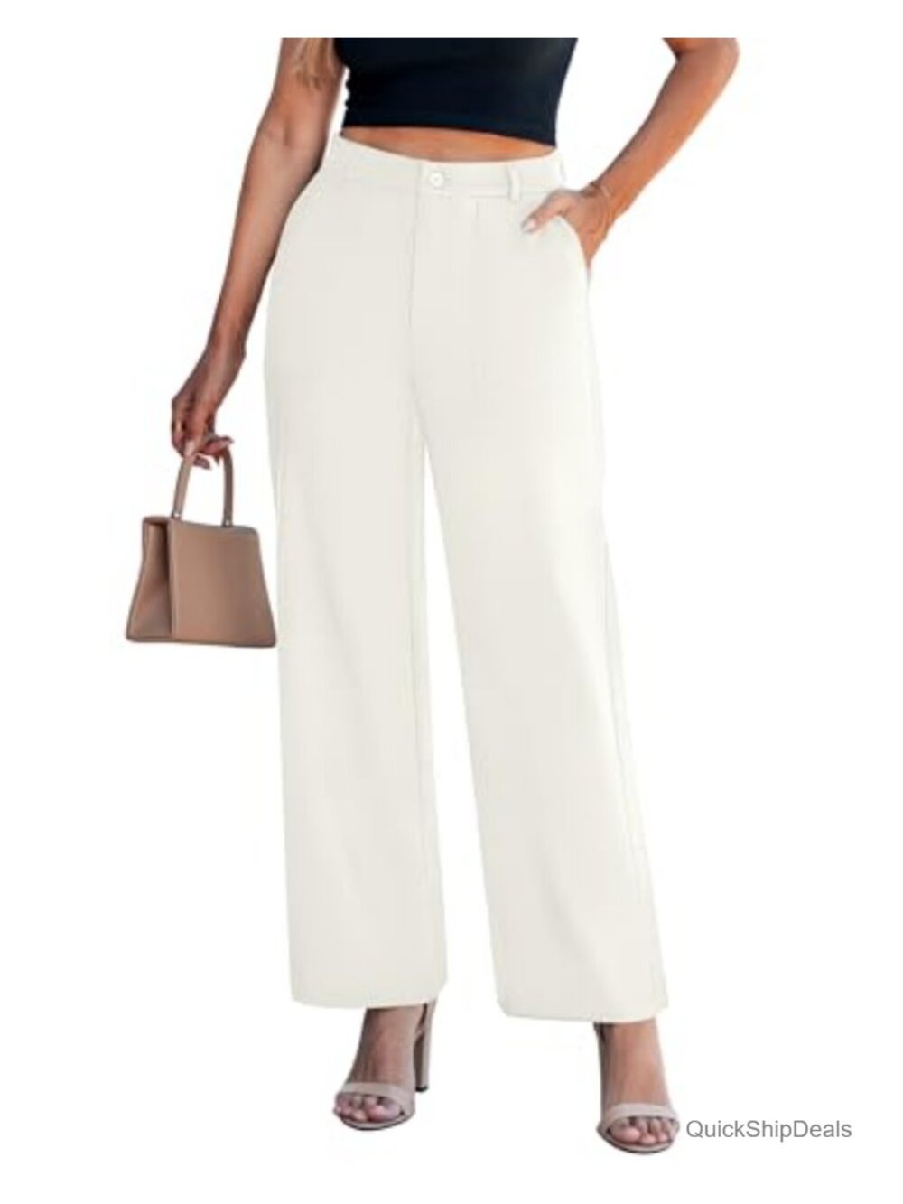 Wide Leg Dress Pants Women High Waisted Elastic Waist Stretchy Work Trousers
